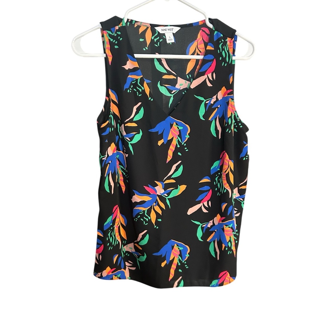 Nine West Black Multicolor Floral Tank Top